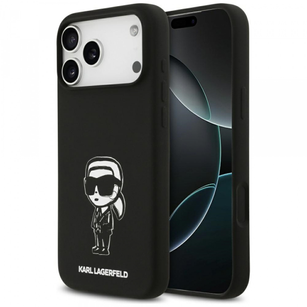 Husa pentru Apple iPhone 18 Pro Max / 17 Pro Max, Karl Lagerfeld, Sketch and Logo Karl, Neagra