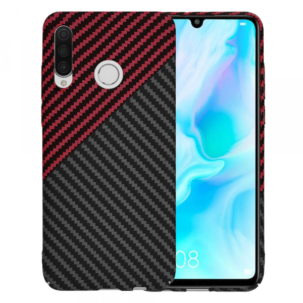 Husa pentru Huawei P30 lite New Edition / P30 lite, Techsuit, Carbonite FiberShell, Neagra Rosie