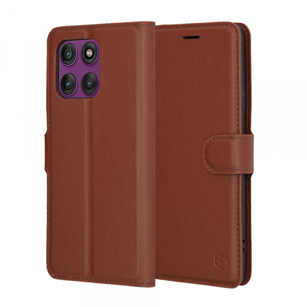 Husa pentru Motorola Edge 60 Pro, Techsuit, Leather Folio, Maro