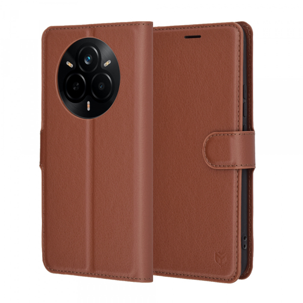 Husa pentru Realme 14 Pro, Techsuit, Leather Folio, Maro
