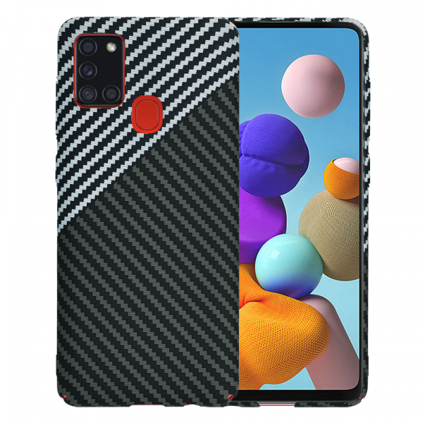 Husa pentru Samsung Galaxy A21s A217, Techsuit, Carbonite FiberShell, Neagra Gri