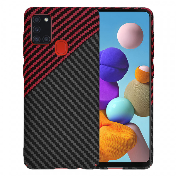 Husa pentru Samsung Galaxy A21s A217, Techsuit, Carbonite FiberShell, Neagra Rosie