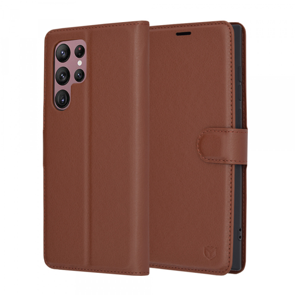 Husa pentru Samsung Galaxy S22 Ultra 5G S908, Techsuit, Leather Folio, Maro