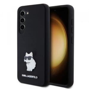 Husa pentru Samsung Galaxy S23 S911, Karl Lagerfeld, Silicone Choupette Metal, Neagra