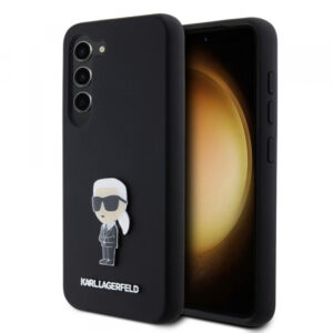 Husa pentru Samsung Galaxy S23 S911, Karl Lagerfeld, Silicone Ikonik Karl Metal, Neagra