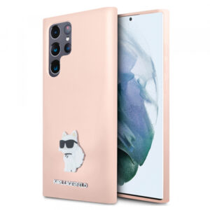 Husa pentru Samsung Galaxy S23 Ultra S918, Karl Lagerfeld, Silicone Choupette Metal, Roz