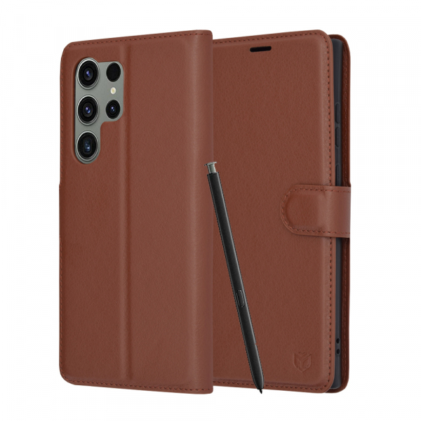 Husa pentru Samsung Galaxy S23 Ultra S918, Techsuit, Leather Folio, Maro