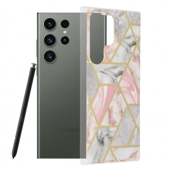 Husa pentru Samsung Galaxy S23 Ultra S918, Techsuit, Marble, Roz