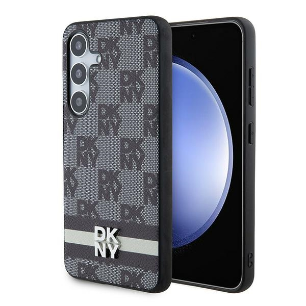 Husa pentru Samsung Galaxy S24 S921, DKNY, Checkered Mono Pattern & Printed Stripes, Neagra