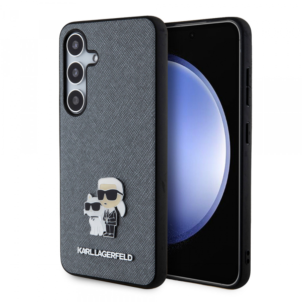 Husa pentru Samsung Galaxy S24 S921, Karl Lagerfeld, Saffiano Karl & Choupette Metal, Gri