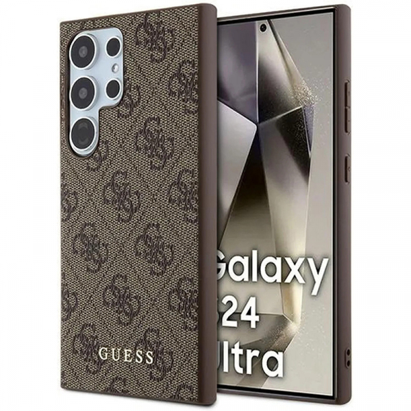 Husa pentru Samsung Galaxy S24 Ultra S928, Guess, 4G Metal Gold Logo, Maro