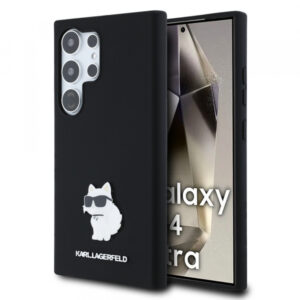 Husa pentru Samsung Galaxy S24 Ultra S928, Karl Lagerfeld, Silicone Choupette Metal, Neagra