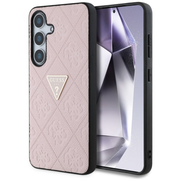 Husa pentru Samsung Galaxy S25 S931, Guess, Grained Hot Stamp 4G Triangle, Roz