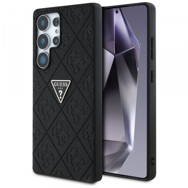 Husa pentru Samsung Galaxy S25 Ultra S938, Guess, Grained Hot Stamp 4G Triangle, Neagra