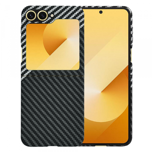 Husa pentru Samsung Galaxy Z Flip7 FE F761 / Z Flip6 F741, Techsuit, Carbonite FiberShell, Neagra Gri