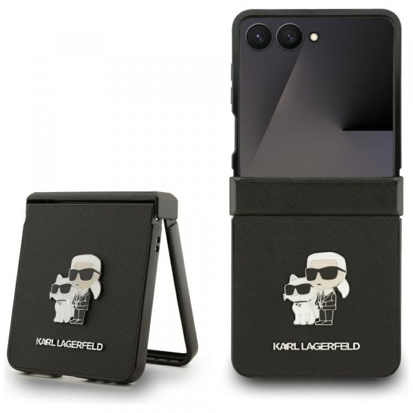 Husa pentru Samsung Galaxy Z Flip7 F766, Karl Lagerfeld, Saffiano Karl & Choupette Metal, Neagra