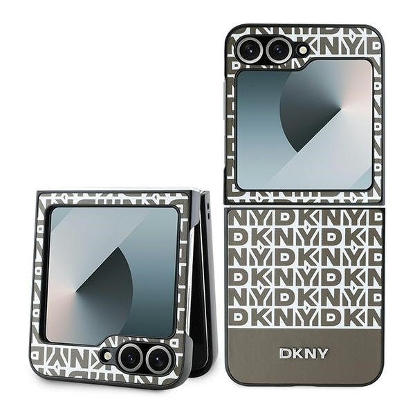 Husa pentru Samsung Galaxy Z Flip7 FE F761 / Z Flip6 F741, DKNY, Repeat Pattern Bottom Stripe, Maro