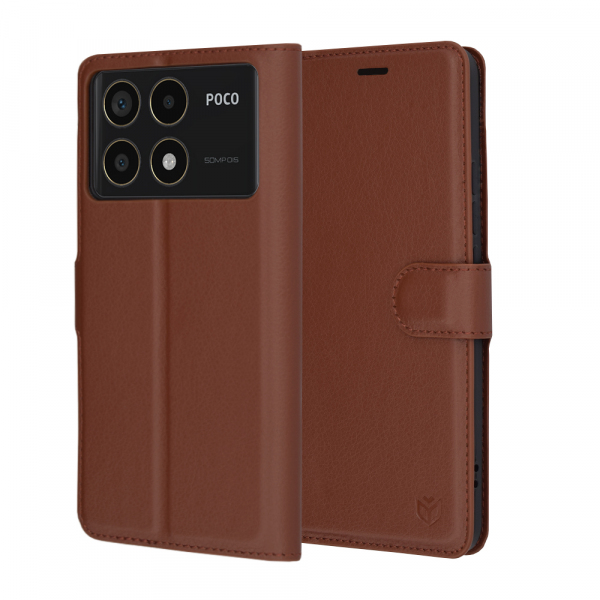 Husa pentru Xiaomi Poco F6 Pro, Techsuit, Leather Folio, Maro