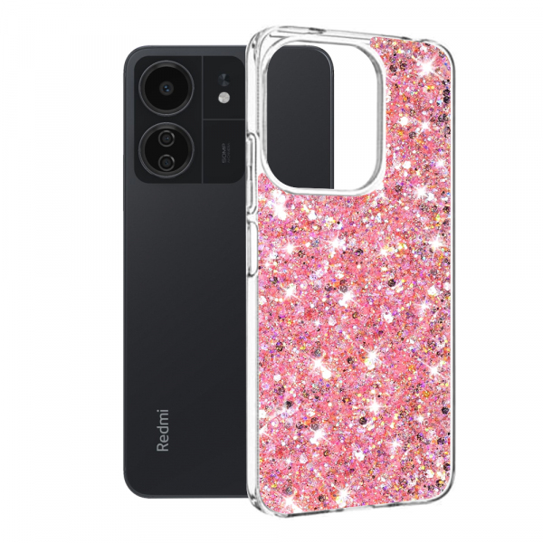 Husa pentru Xiaomi Poco M6 / C65 / Redmi 13C 5G / 13C, Techsuit, Sparkly Glitter, Roz
