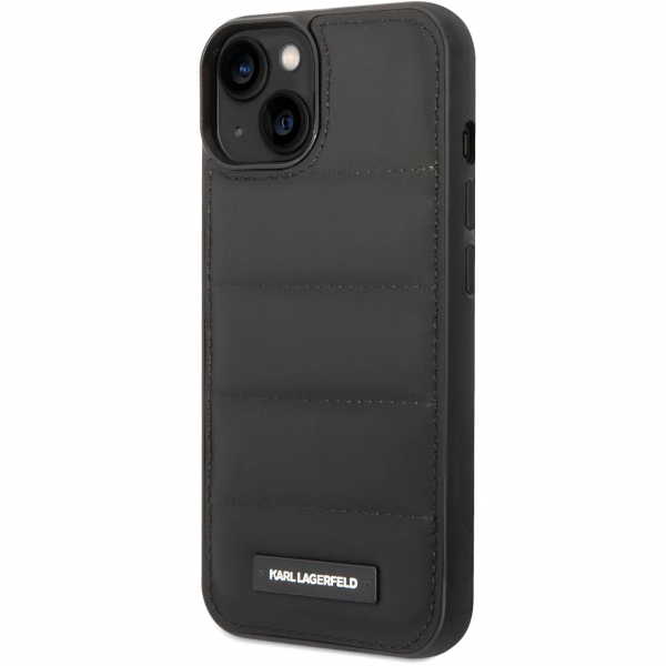 Husa pentru Apple iPhone 14, Karl Lagerfeld, Quilted Puffy Metal Logo, Neagra