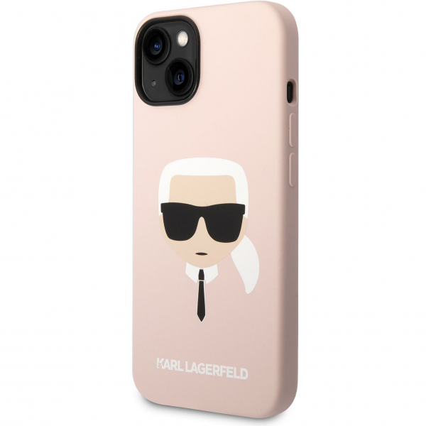 Husa pentru Apple iPhone 14 Plus, Karl Lagerfeld, Silicone Karl\'s Head, Roz