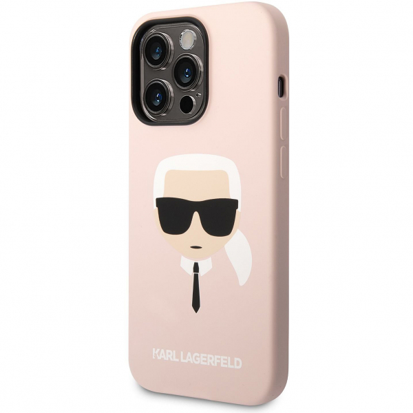 Husa pentru Apple iPhone 14 Pro Max, Karl Lagerfeld, Silicone Karl\'s Head, Roz