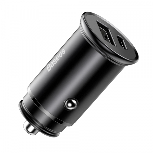 Incarcator Auto Baseus Circular Metal, 30W, 5A, 1 x USB-A - 1 x USB-C, Negru CCALL-BS01