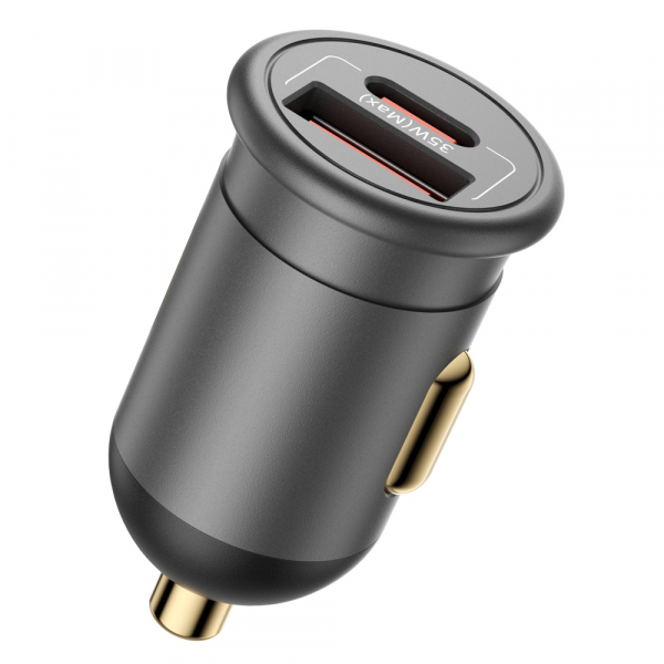 Incarcator Auto Blueo, 35W, 3A, 1 x USB-A - 1 x USB-C, Gri