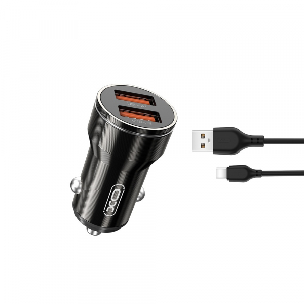Incarcator Auto Cu Cablu USB-C XO Design CC48, 12W, 2.4A, 2 x USB-A, Gri