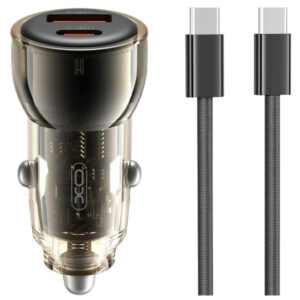 Incarcator Auto Cu Cablu USB-C XO Design CC60, 60W, 3A, 1 x USB-A - 1 x USB-C, Negru