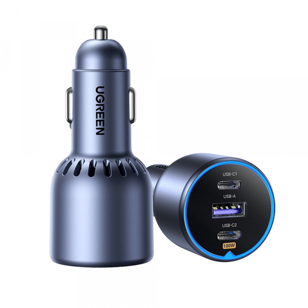 Incarcator Auto Cu Cablu USB-C UGREEN EC705, 130W, 5A, 1 x USB-A - 2 x USB-C, Gri