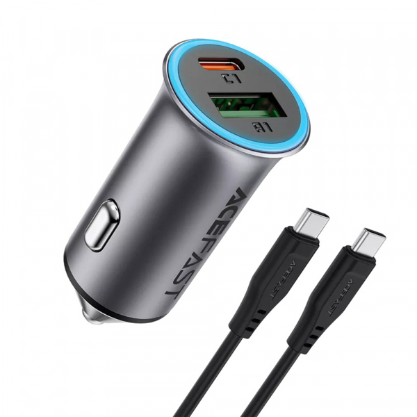 Incarcator Auto Cu Cablu USB-C Acefast B16, 95W, 3.25A, 1 x USB-A - 1 x USB-C, Gri