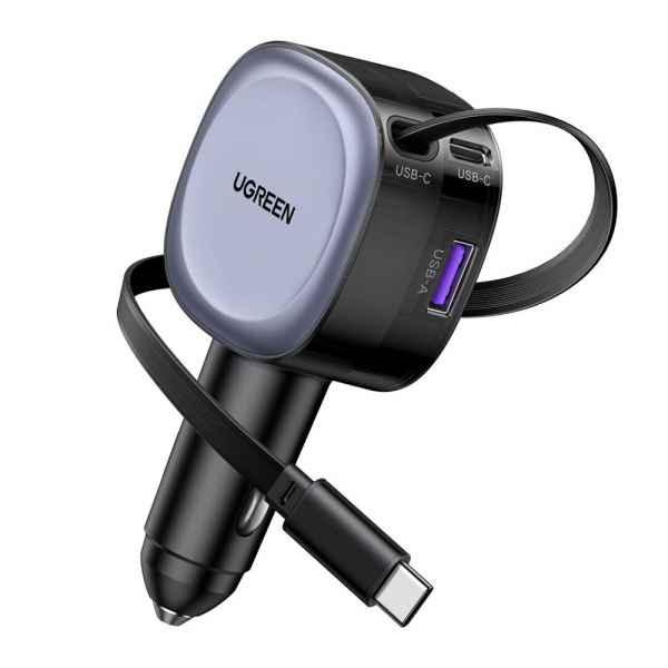 Incarcator Auto Cu Cablu USB-C UGREEN EC601, 75W, 3A, 1 x USB-A - 1 x USB-C, Gri