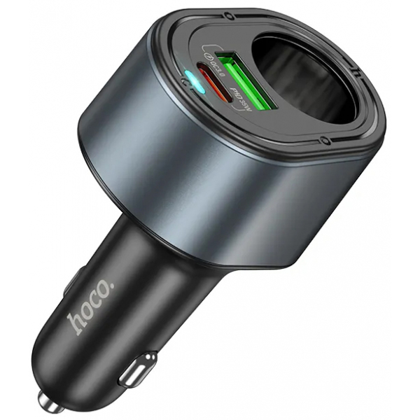 Incarcator Auto HOCO Z56, 35W, 3A, 1 x USB-A - 1 x USB-C - 1 x Extensie Bricheta, Negru