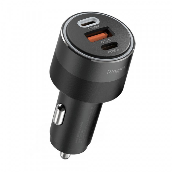 Incarcator Auto Ringke, 30W, 3A, 1 x USB-A - 2 x USB-C, Negru