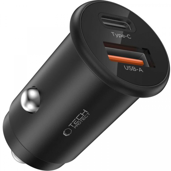 Incarcator Auto Tech-Protect CC02, 35W, 3A, 1 x USB-A - 1 x USB-C, Negru