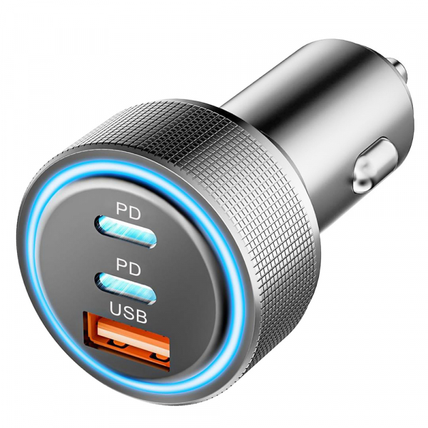 Incarcator Auto Techsuit C6 DriveBoost, 60W, 3A, 1 x USB-A - 2 x USB-C, Argintiu