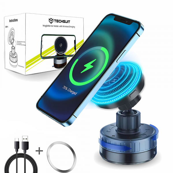 Incarcator Auto Wireless Techsuit HOLD253, 15W, 1.67A, Negru