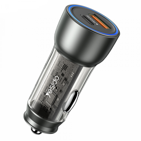 Incarcator Auto Yesido Y49, 30W, 3A, 1 x USB-A - 1 x USB-C, Gri