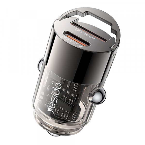 Incarcator Auto Yesido Y68, 30W, 3A, 1 x USB-A - 1 x USB-C, Negru