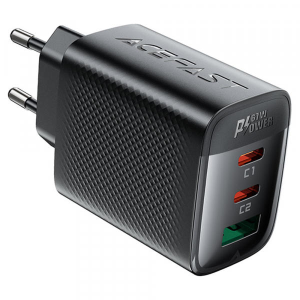 Incarcator Retea Acefast A108, 67W, 3A, 1 x USB-A - 2 x USB-C, Negru