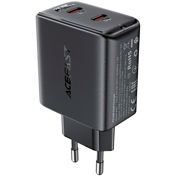 Incarcator Retea Acefast A49, 35W, 3A, 2 x USB-C, Negru