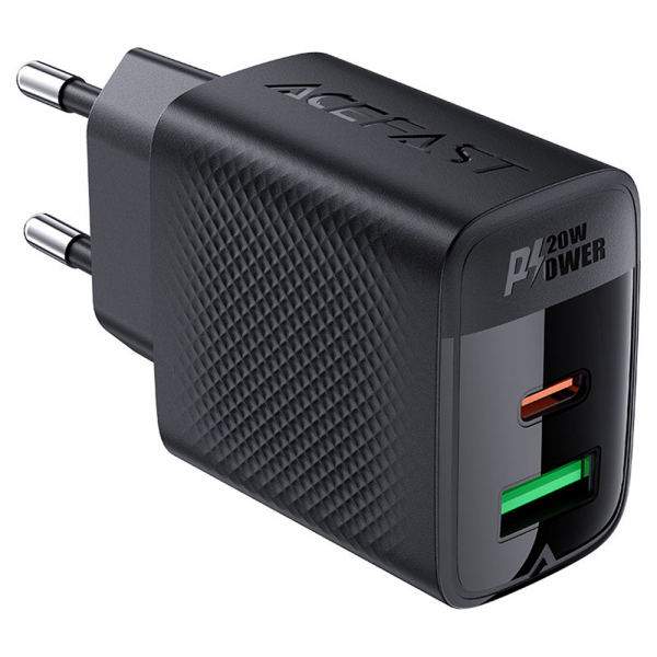 Incarcator Retea Acefast A78, 20W, 3A, 1 x USB-A - 1 x USB-C, Negru