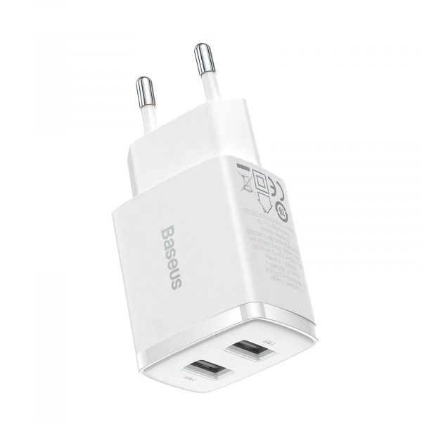 Incarcator Retea Baseus Compact, 10.5W, 2.1A, 2 x USB-A, Alb CCXJ010202