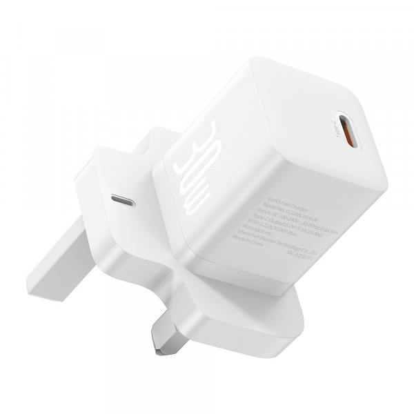 Incarcator Retea Baseus GaN5, 30W, 3A, 1 x USB-C, UK, Alb P10110906213-00