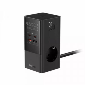 Prelungitor Baseus PowerCombo, 3 x Schuko - 2 x USB-A - 2 x USB-C, Negru E00023606113-00