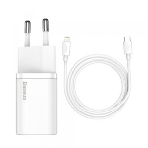 Incarcator Retea cu Cablu Lightning Baseus Super Si, 20W, 3A, 1 x USB-C, Alb TZCCSUP-B02
