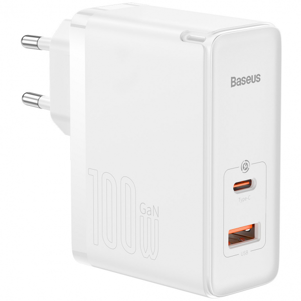Incarcator Retea cu Cablu USB-C Baseus GaN5 Pro, 100W, 3A, 1 x USB-A - 1 x USB-C, Alb CCGP090202