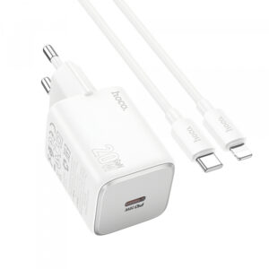 Incarcator Retea Cu Cablu Lightning HOCO N40, 20W, 3A, 1 x USB-C, Alb