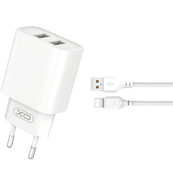 Incarcator Retea Cu Cablu USB-C XO Design CE02C, 10.5W, 2.1A, 2 x USB-A, Alb